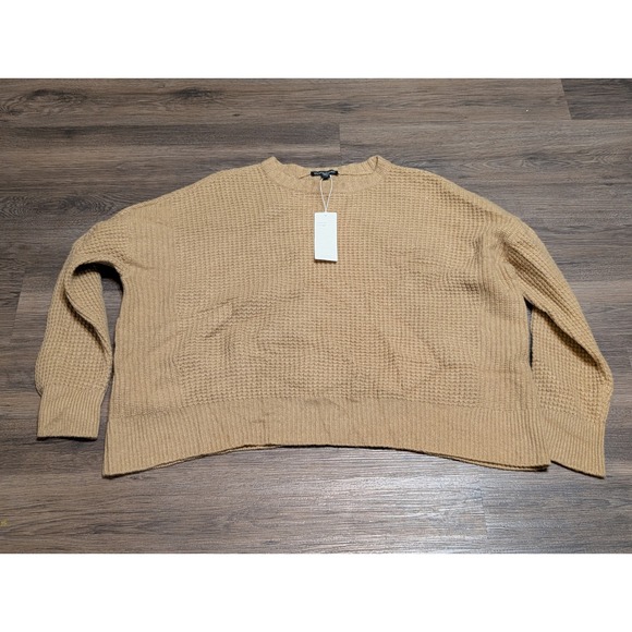 Eileen Fisher Honey Recycled Cashmere Wool Waffle Knit Sweater L/G RODUG-W5888M